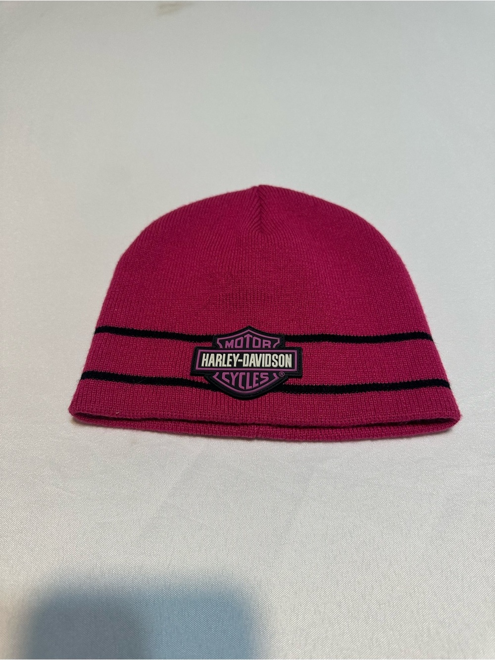 Harley-Davidson Kids Hot Pink Beanie with Black Stripes